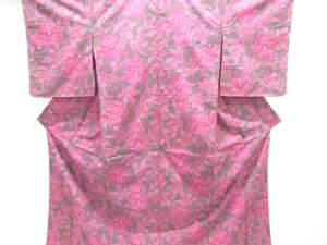 未使用品　枝花模様織り出し手織り紬着物